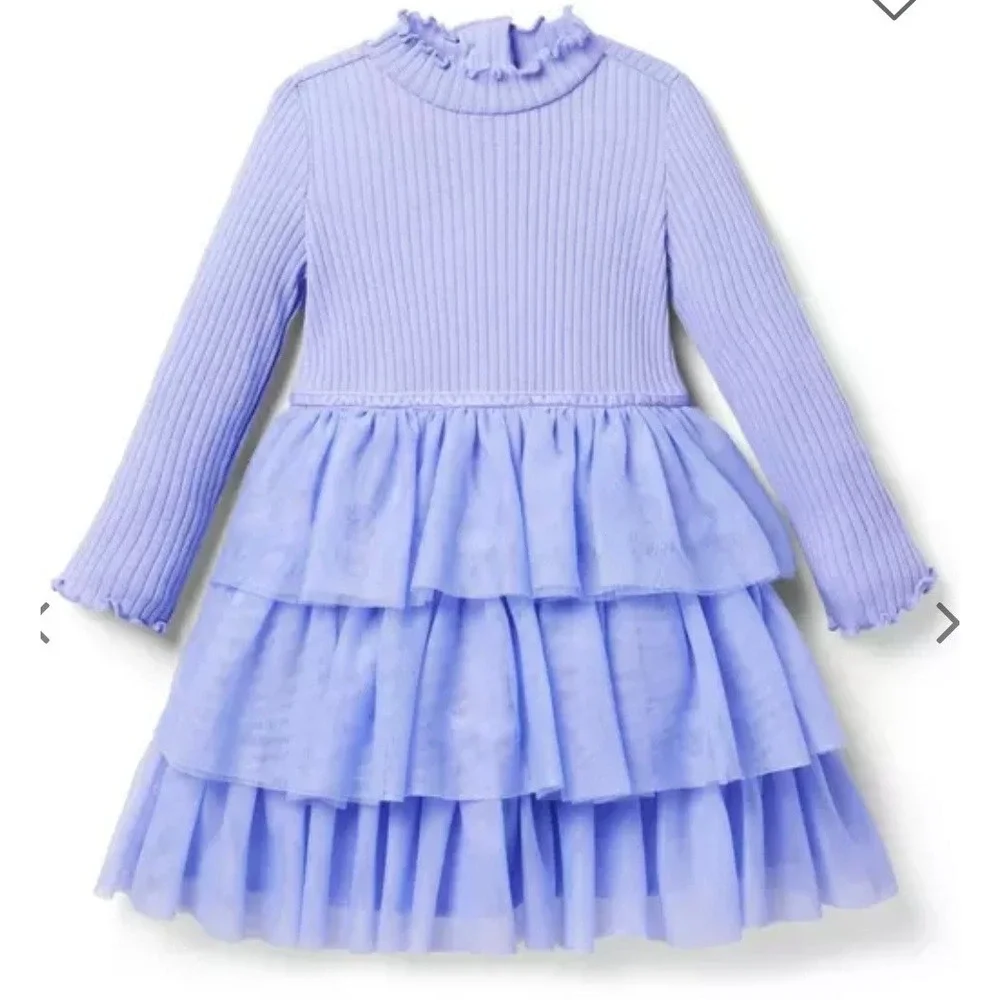 Janie‎ and Jack Purple Tiered Tulle Dress Girls 5 NEW w/ Tags Ribbed Long Sleeve